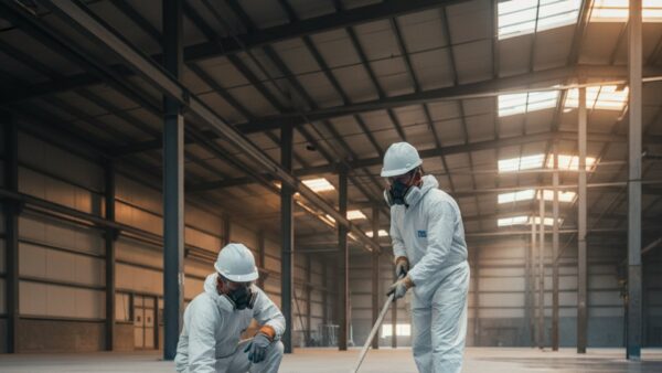 Aplicación profesional de pintura epóxica industrial en piso de concreto de almacén