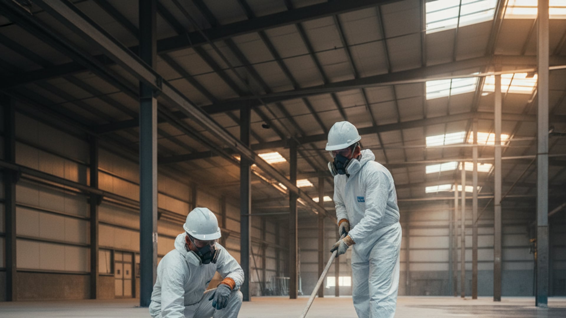 Aplicación profesional de pintura epóxica industrial en piso de concreto de almacén