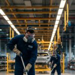 Aplicación de recubrimiento epóxico por industria en piso de nave industrial mexicana