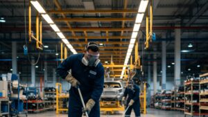 Aplicación de recubrimiento epóxico por industria en piso de nave industrial mexicana