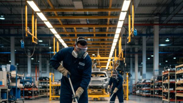 Aplicación de recubrimiento epóxico por industria en piso de nave industrial mexicana