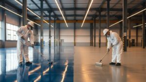 Comparación de pintura epóxica vs poliuretano para pisos industriales en almacén