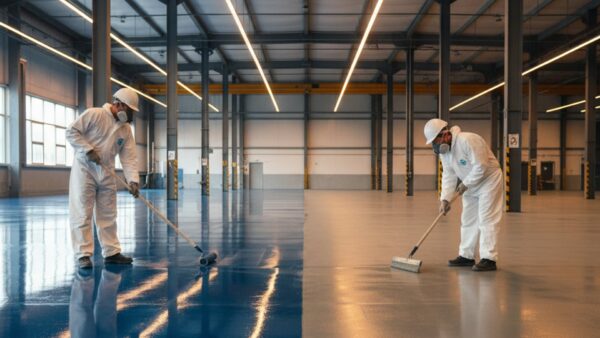 Comparación de pintura epóxica vs poliuretano para pisos industriales en almacén