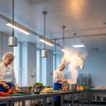 Aplicación de recubrimiento epóxico cocinas en restaurante industrial